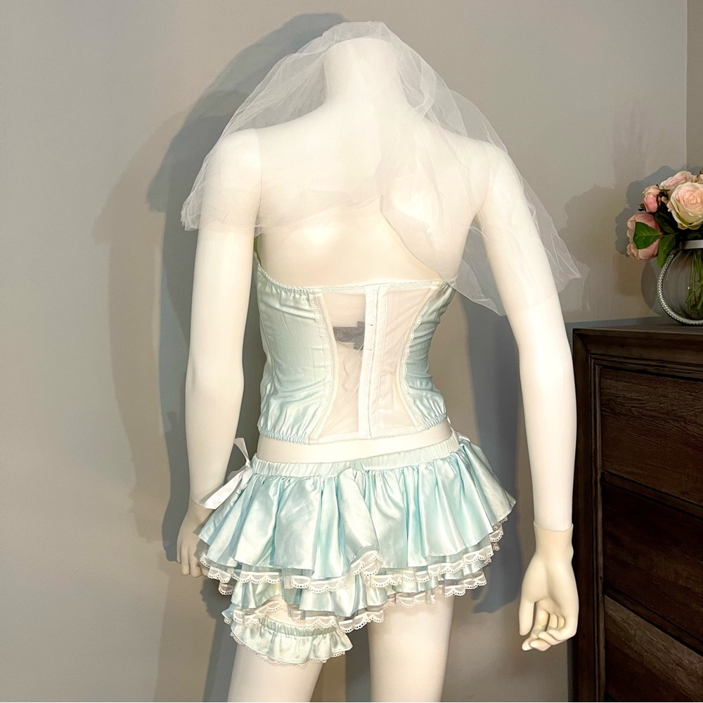M Complete set VS Victoria’s Secret “Sexy little Bride”Light Blue Satin Costume - Picture 8 of 16